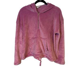 Pink Rose Hoodie Womens Large Pullover Kangaroo Pocket Faux Fir Oversized